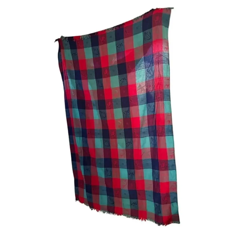 Mexican multicolor squares fringed tablecloth / bedspread Nautical Ocean 58 x 84